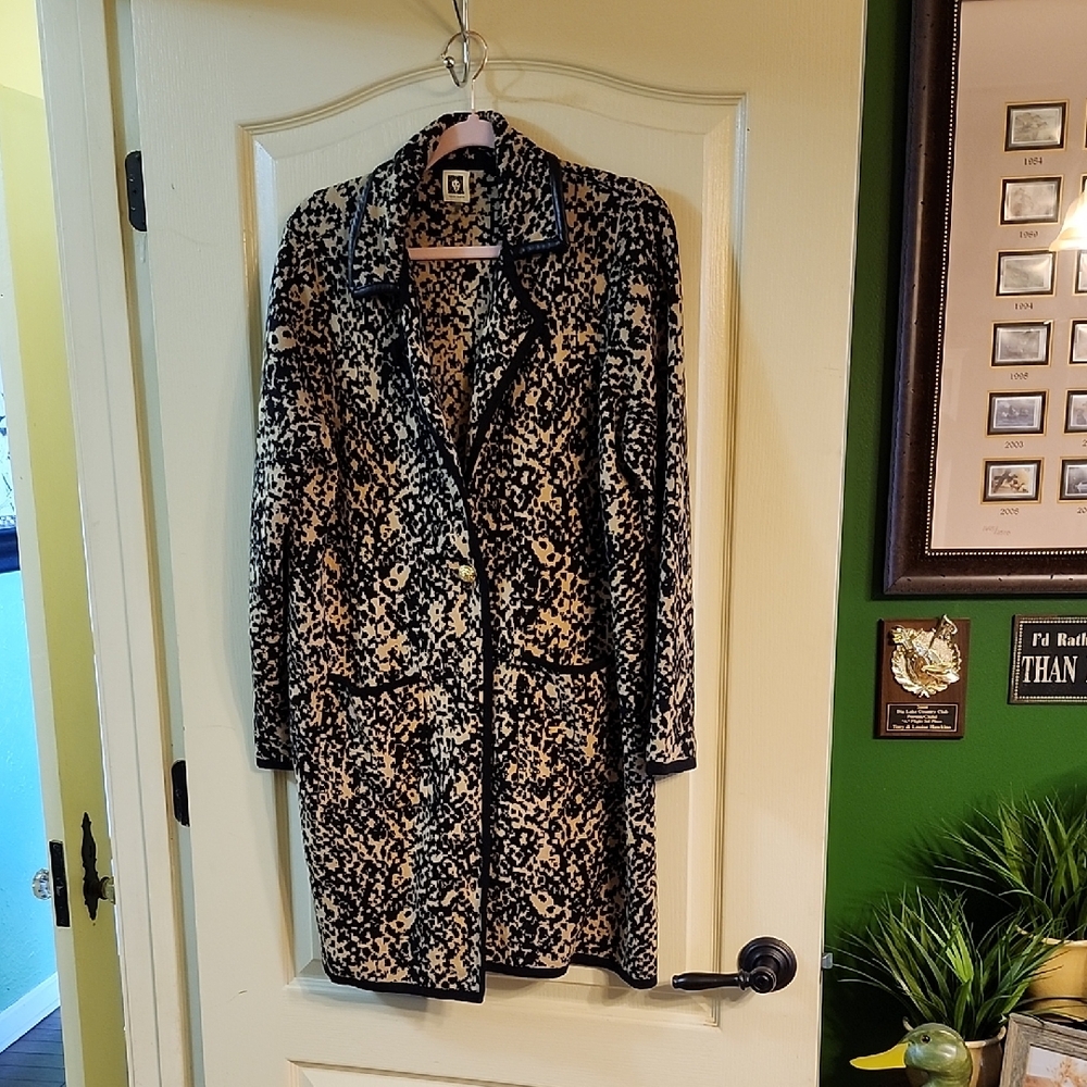 Anne Klein Black-Camel Knit Coatigan